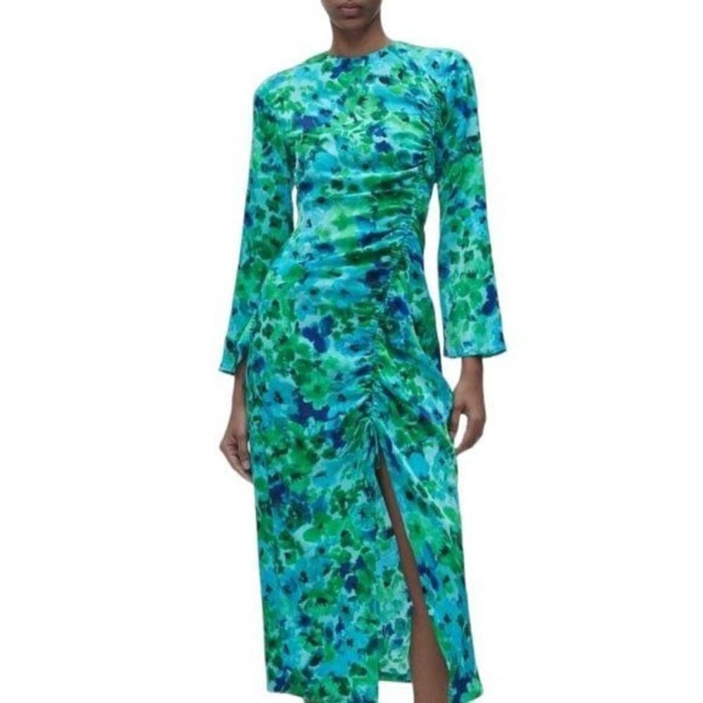 ZARA FLORAL PRINT MIDI DRESS MULTICOLOURED SIZE M  | 2598/116/330